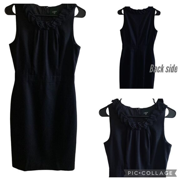 J.Crew Black Sleeveless Very Unique Chic Midi Dress Ruffled Scoop Neck size 4 - Picture 1 of 11